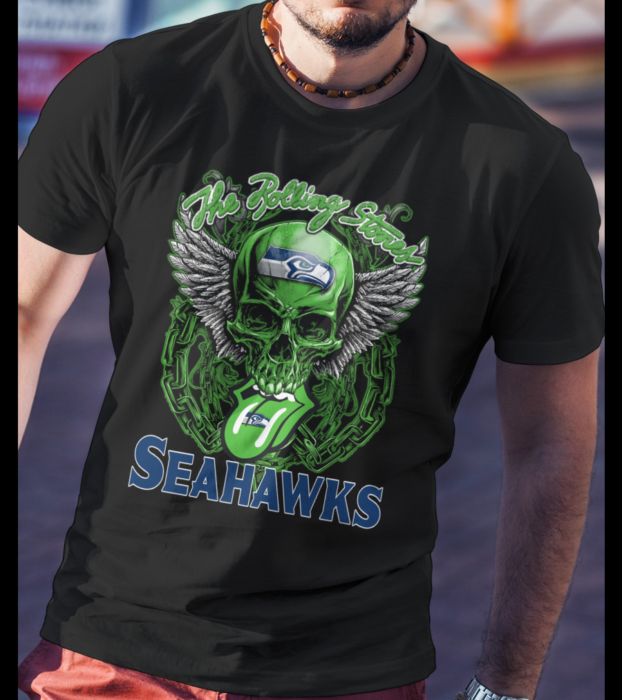 The Rolling Stones Seahawks Skull With Wings And Logos T-Shirt