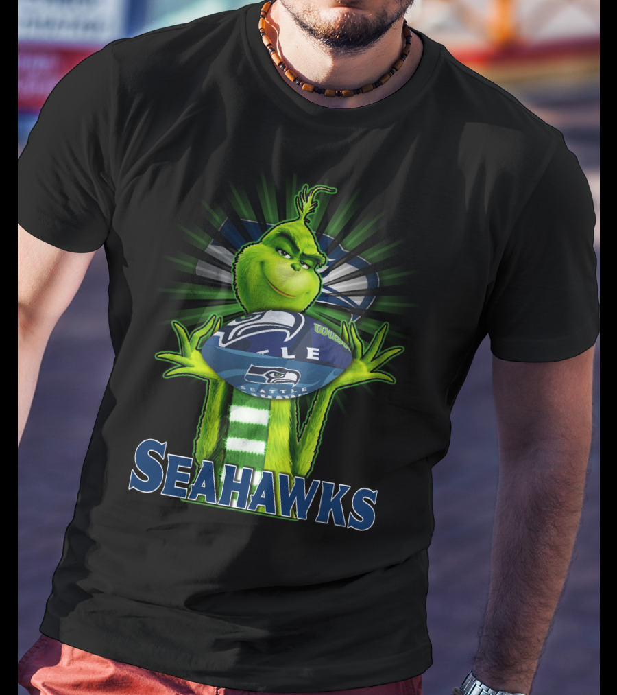 Grinch Holding Seattle Seahawks Football T-Shirt