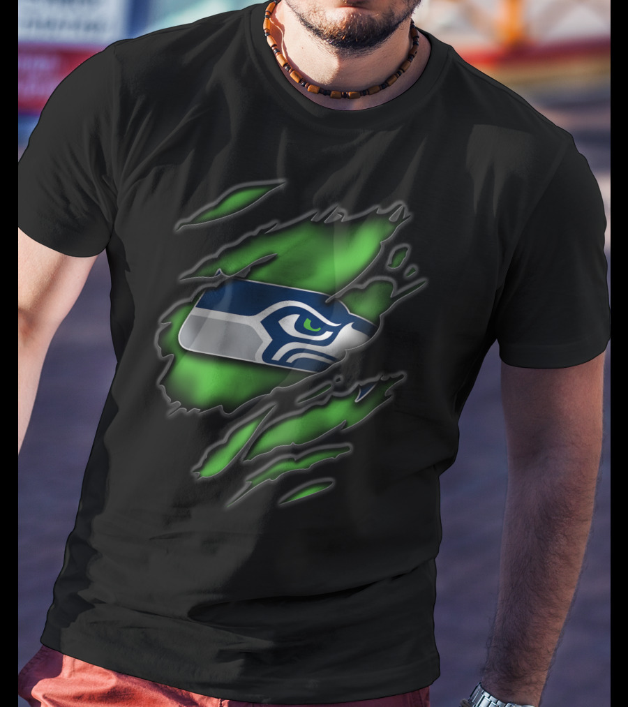 Torn V3 Seattle Seahawks Logo On Green T-Shirt