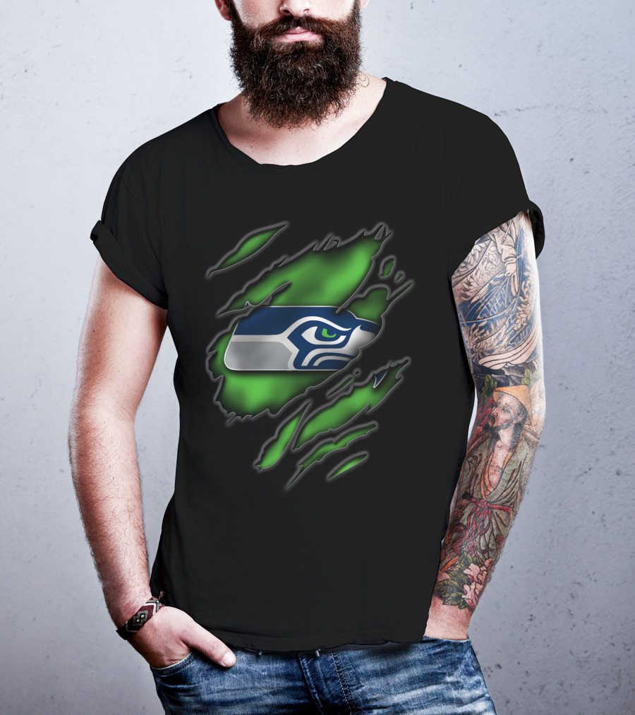 Torn V3 Seattle Seahawks Logo On Green T-Shirt