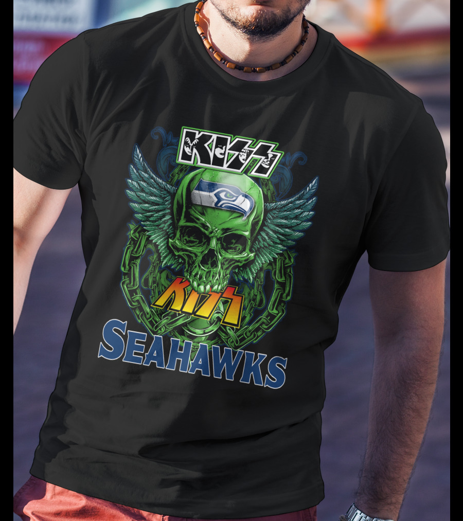 Kiss Seahawks Skull Logo Seattle Seahawks T-Shirt