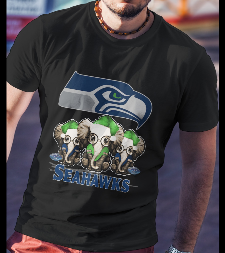 Seattle Seahawks Christmas Elephants Holiday T-Shirt