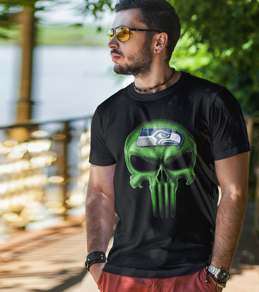 Skull V3 Seattle Seahawks Logo Green T-Shirt