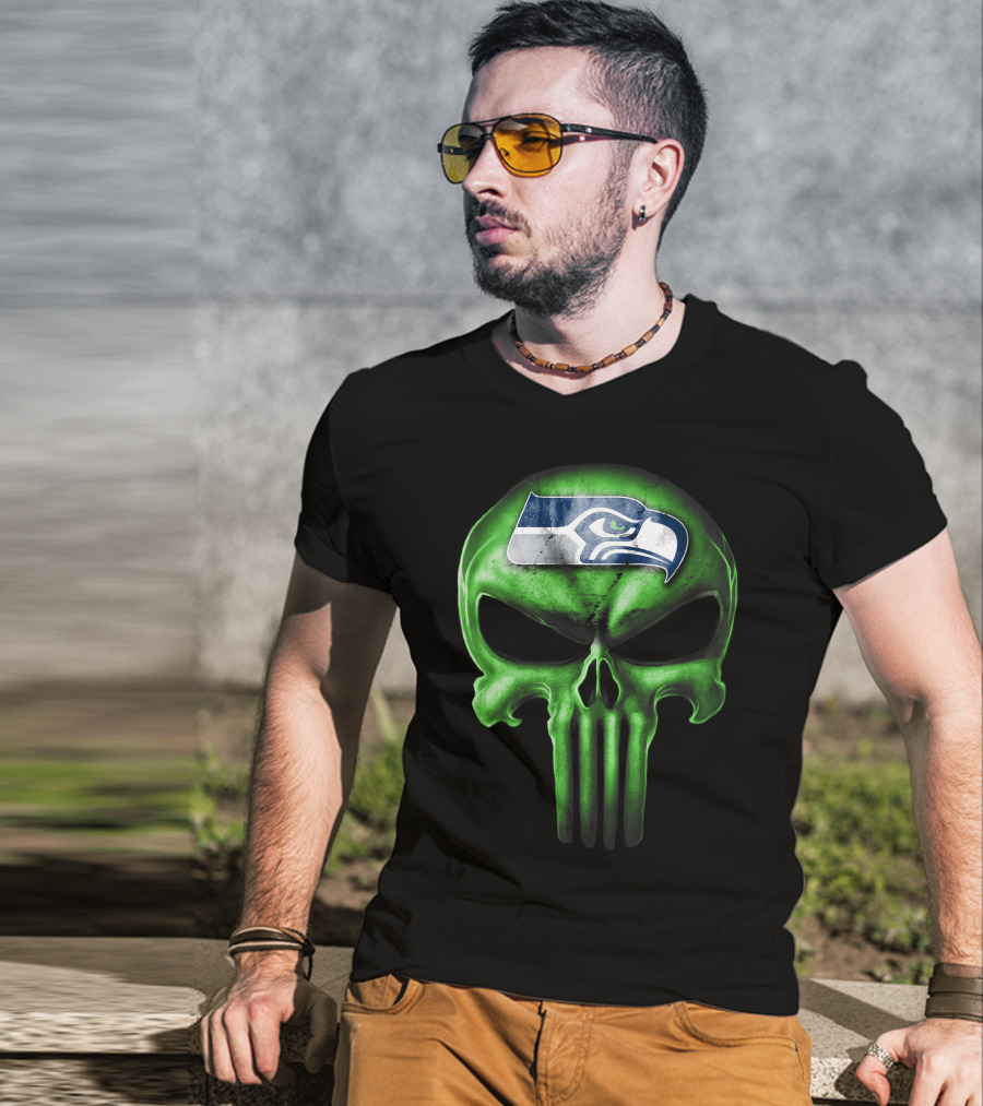 Skull V3 Seattle Seahawks Logo Green T-Shirt
