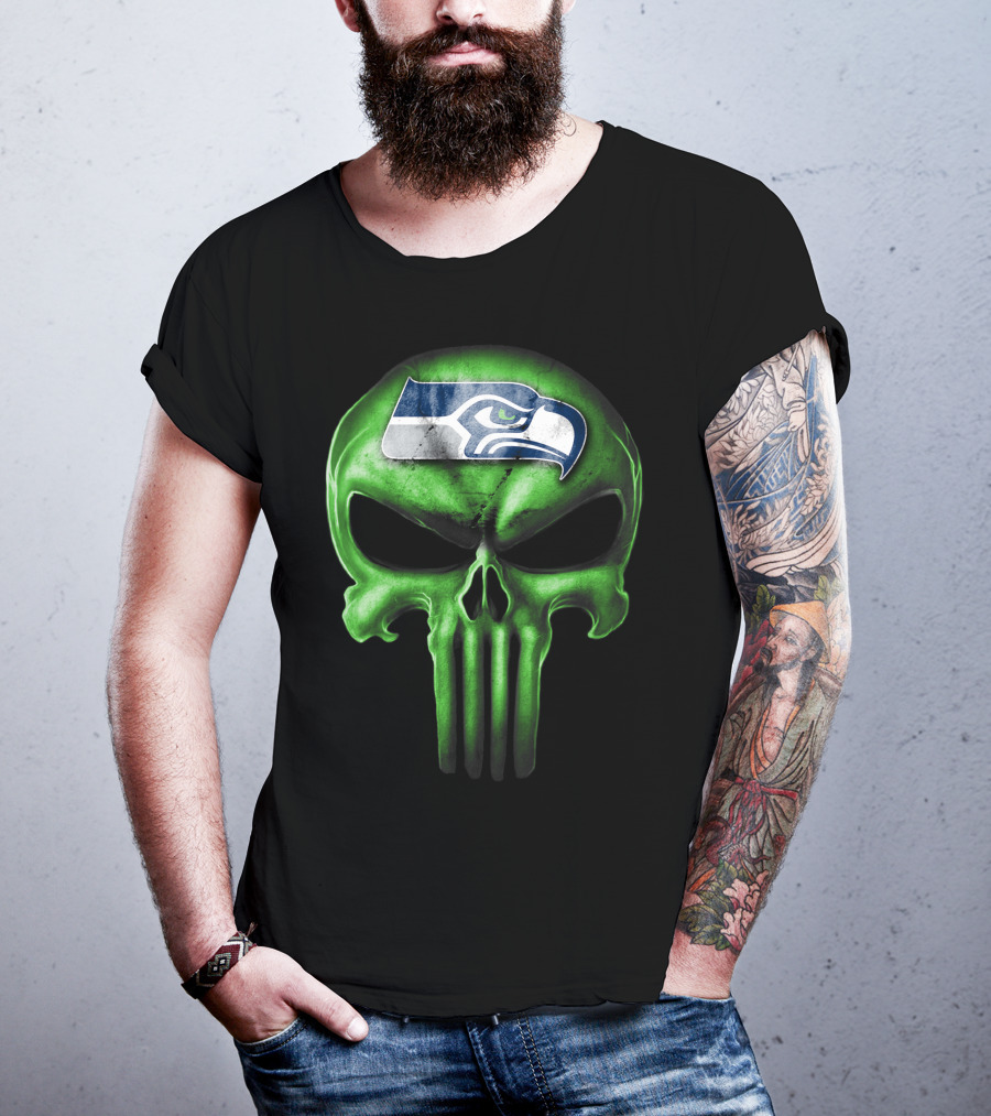 Skull V3 Seattle Seahawks Logo Green T-Shirt
