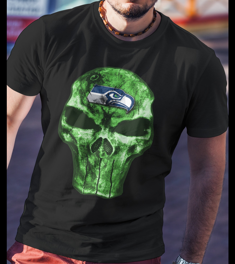Seattle Seahawks Green Skull Design V4 T-Shirt
