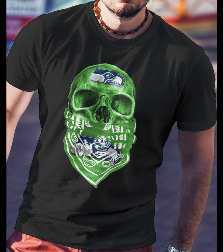 Skull V5 Seattle Seahawks Logo Bandana T-Shirt