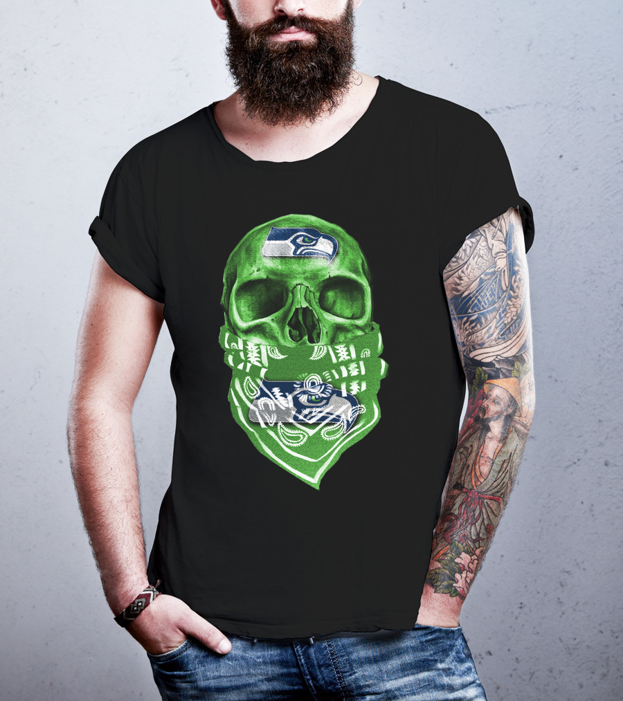 Skull V5 Seattle Seahawks Logo Bandana T-Shirt