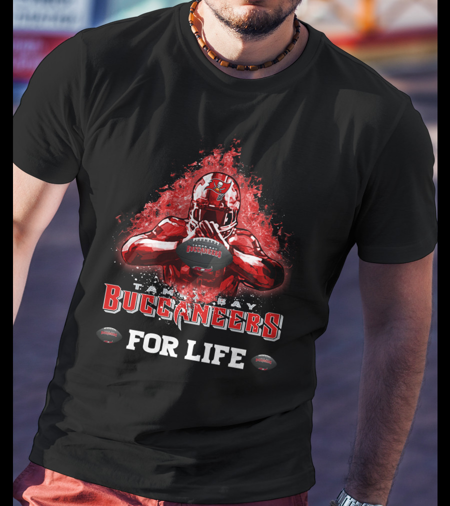Tampa Bay Buccaneers For Life Football Flames Helmet Player T-Shirt