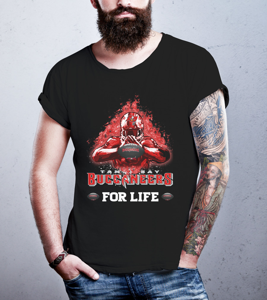 Tampa Bay Buccaneers For Life Football Flames Helmet Player T-Shirt