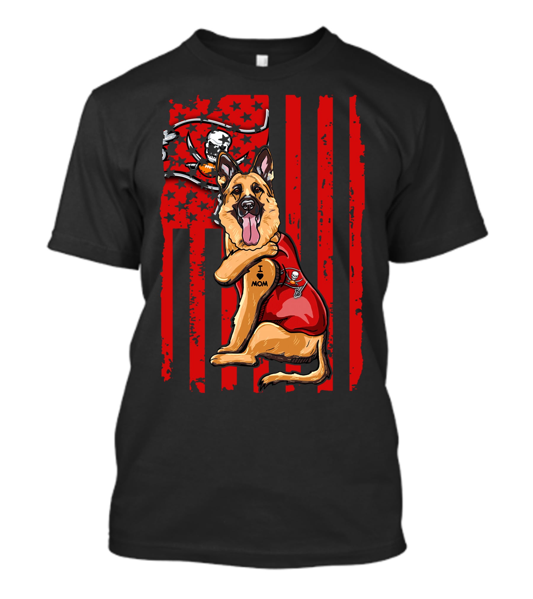 German Shepherd I Love Mom Tampa Bay Buccaneers Flag Background T-Shirt