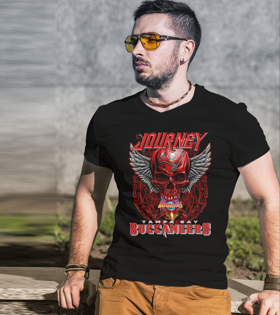 Journey Tampa Bay Buccaneers Skull Wings Chain Flame T-Shirt