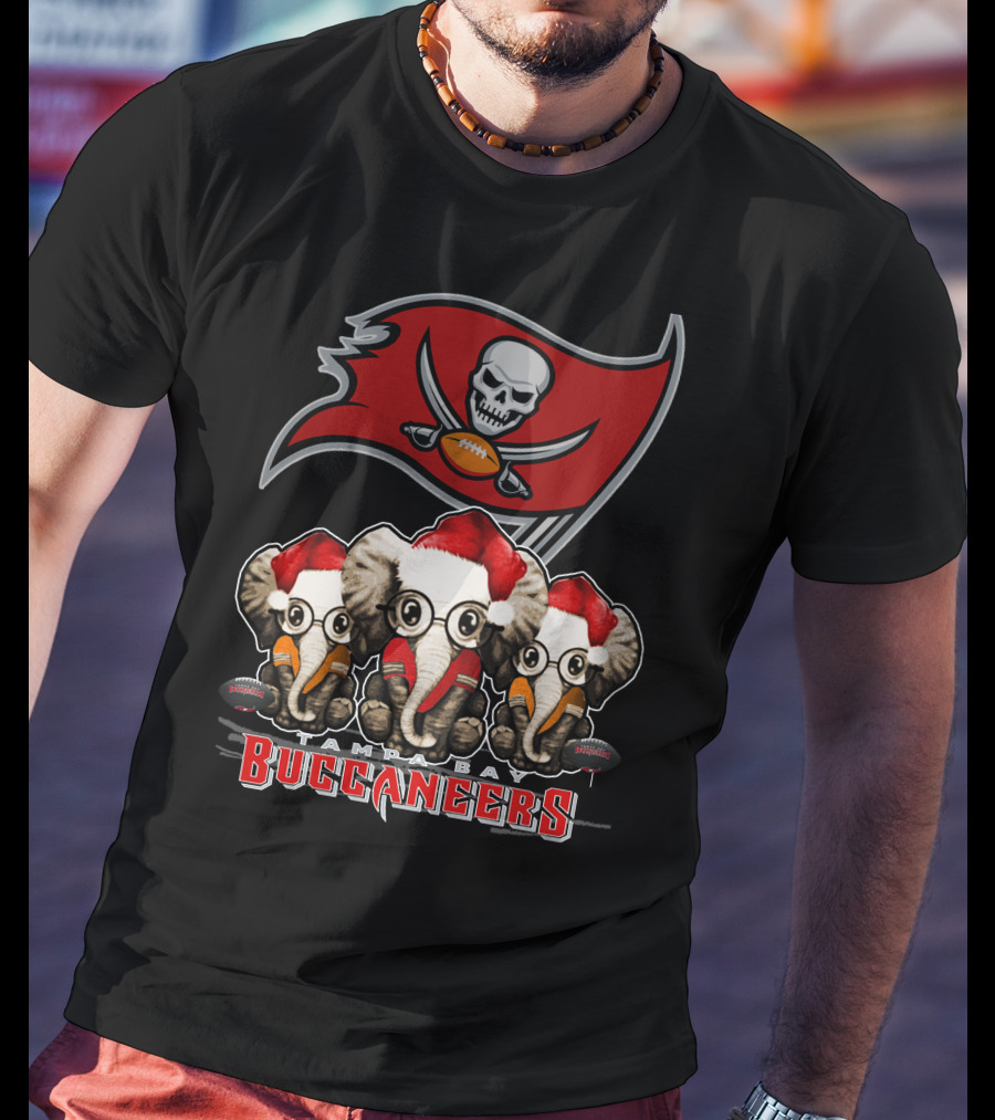 Tampa Bay Buccaneers Christmas Elephants Santa Hats NFL T-Shirt
