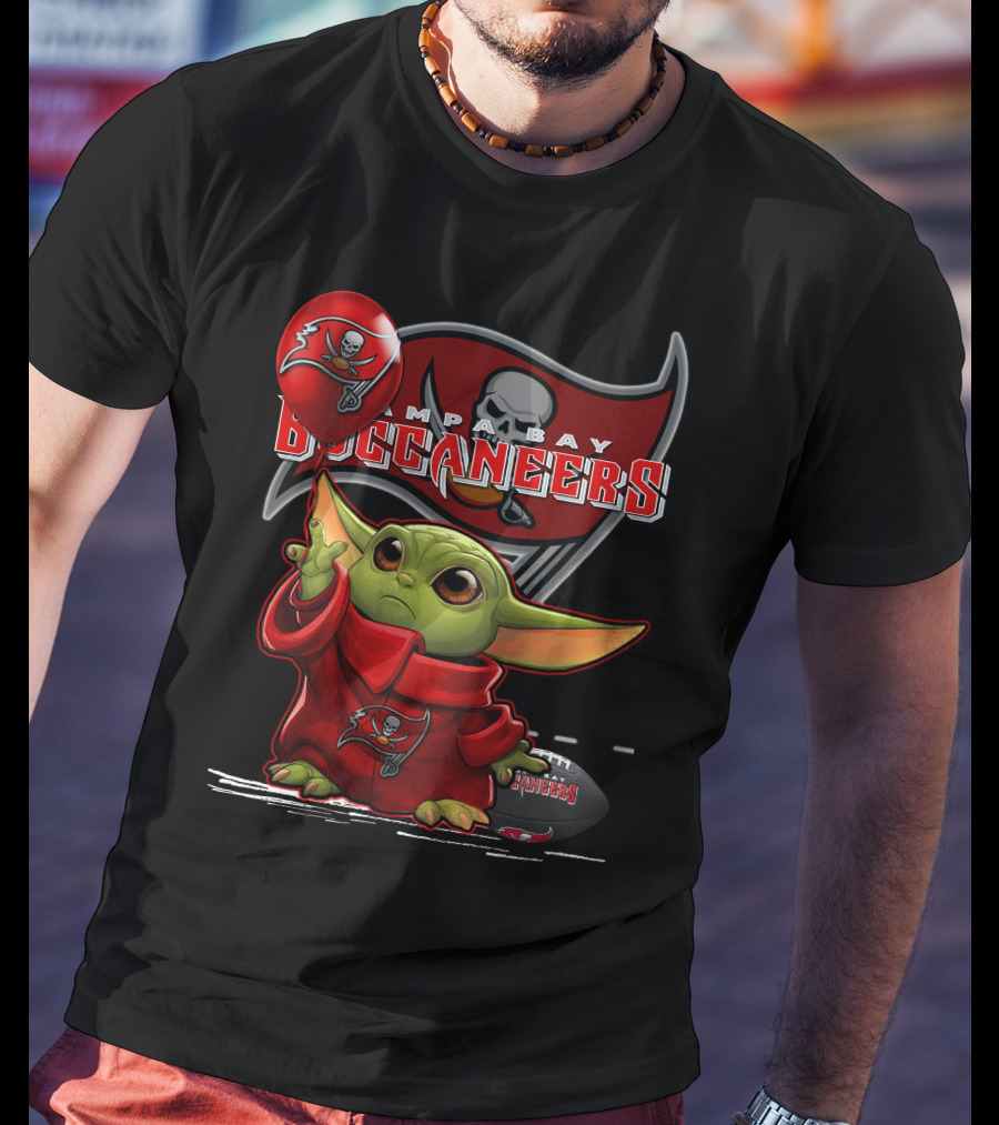 Yoda Holding Buccaneers Balloon With Tampa Bay Buccaneers T-Shirt