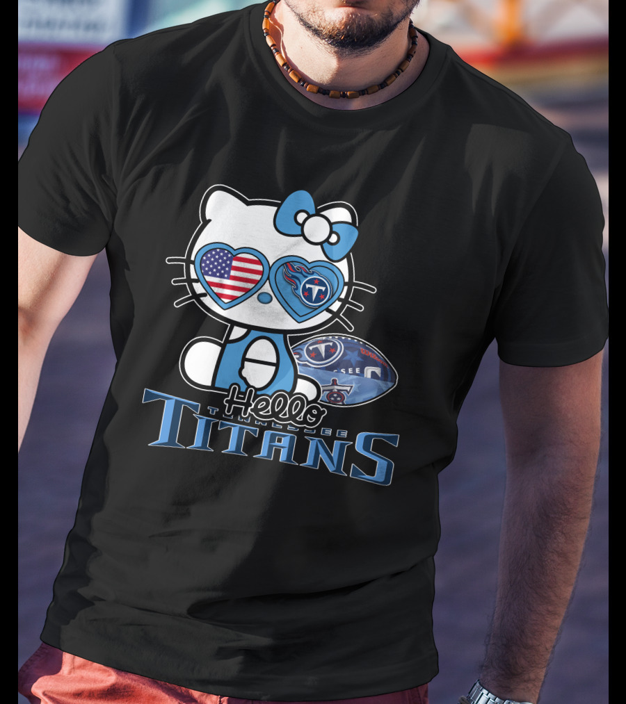 Hello Kitty Tennessee Titans Football American Flag T-Shirt