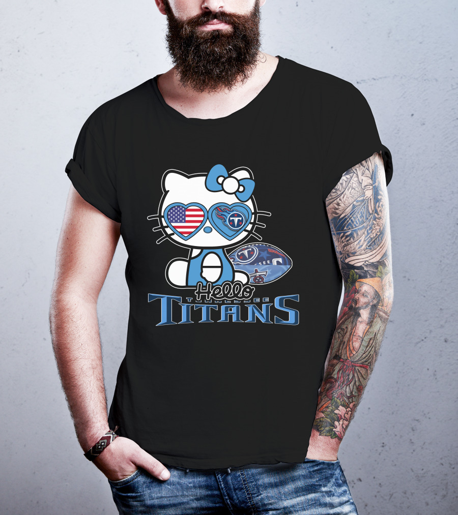 Hello Kitty Tennessee Titans Football American Flag T-Shirt