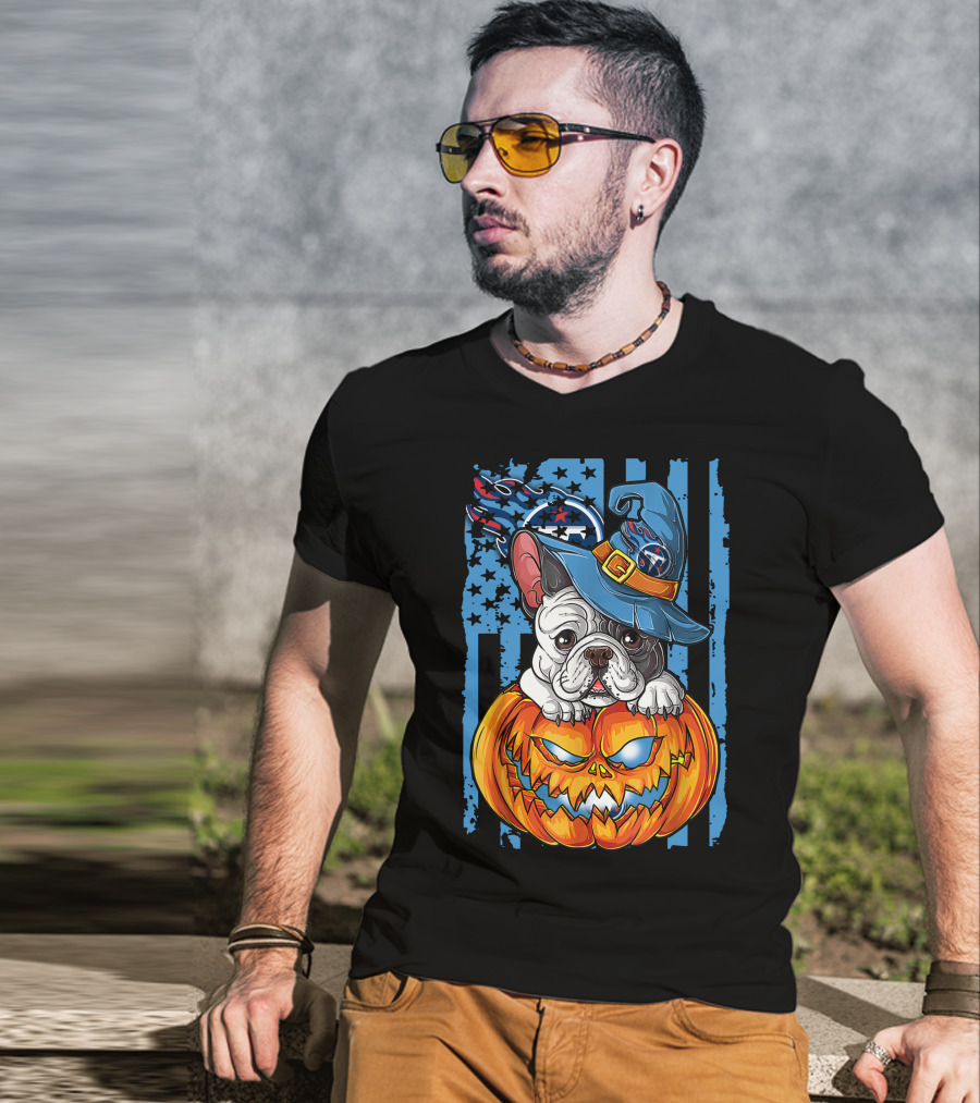 Hlw Bulldog Tennessee Titans Halloween Pumpkin Wizard Hat T-Shirt