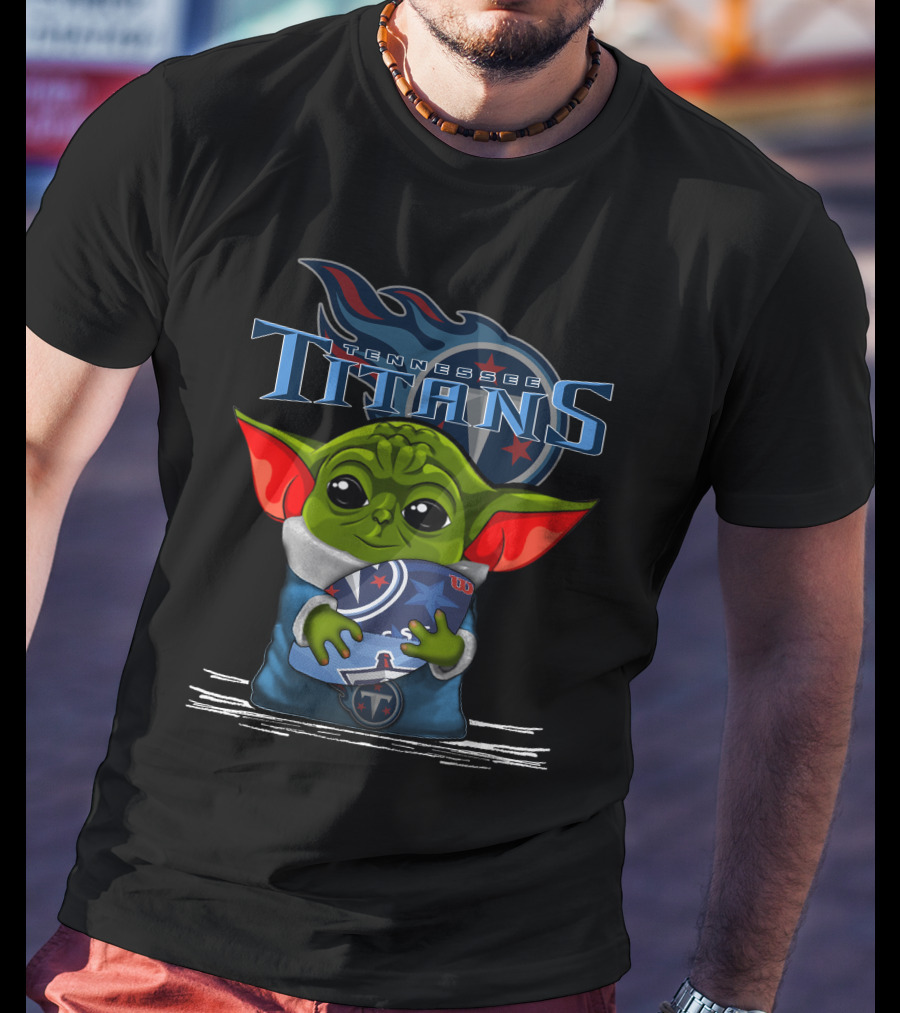 Yoda Holding Tennessee Titans Football Logo Emblem T-Shirt