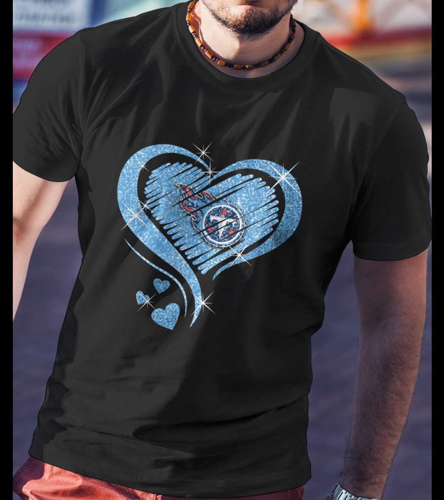 Tennessee Titans Heart Diamond Logo Sparkle T-Shirt
