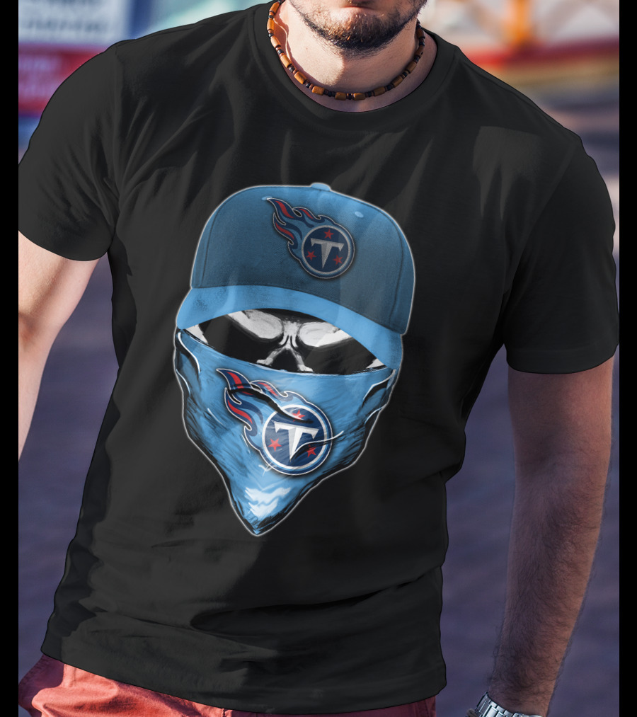 Skull V6 Tennessee Titans Logo Blue Hat And Bandana T-Shirt