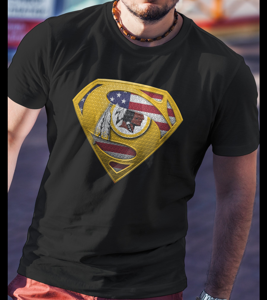 Washington Redskins Superhero Emblem American Flag T-Shirt