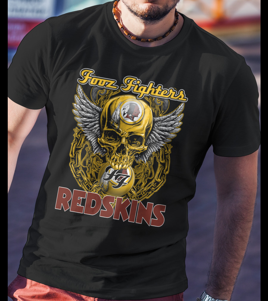 Fooz Fighters Redskins Skull Wings Chain T-Shirt