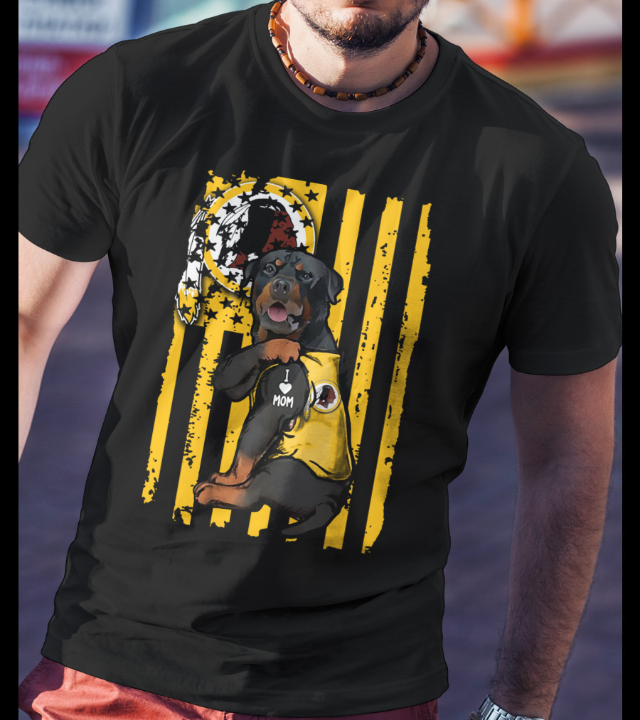 Rottweiler I Love Mom Washington Redskins Logo Stripes T-Shirt
