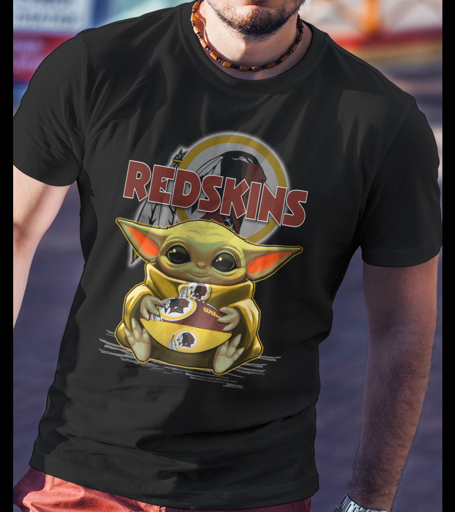 Yoda Redskins Football Baby Holding Team Logo Ball T-Shirt