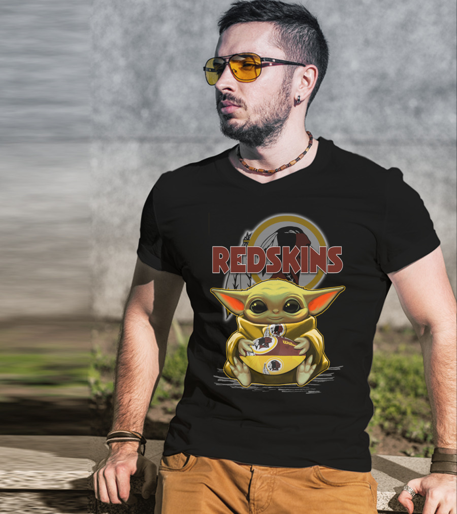 Yoda Redskins Football Baby Holding Team Logo Ball T-Shirt