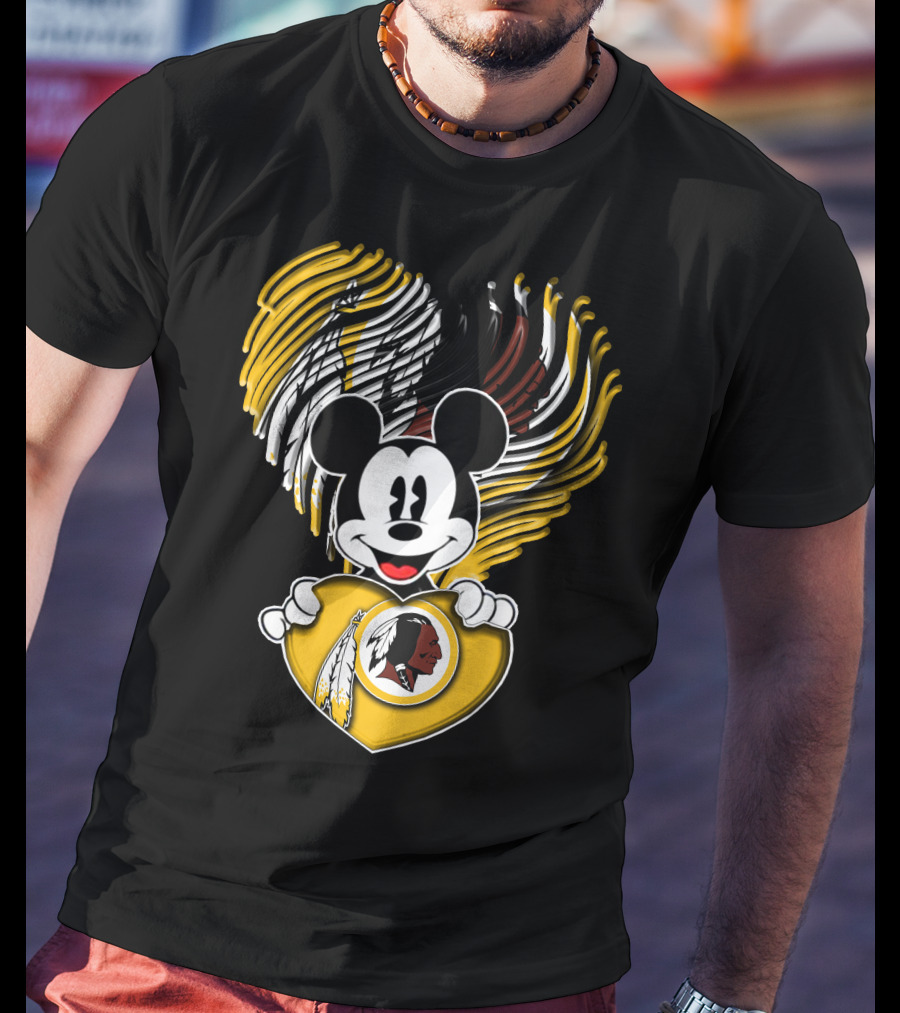 Mick V1 Washington Redskins Heart Motif With Feathers T-Shirt