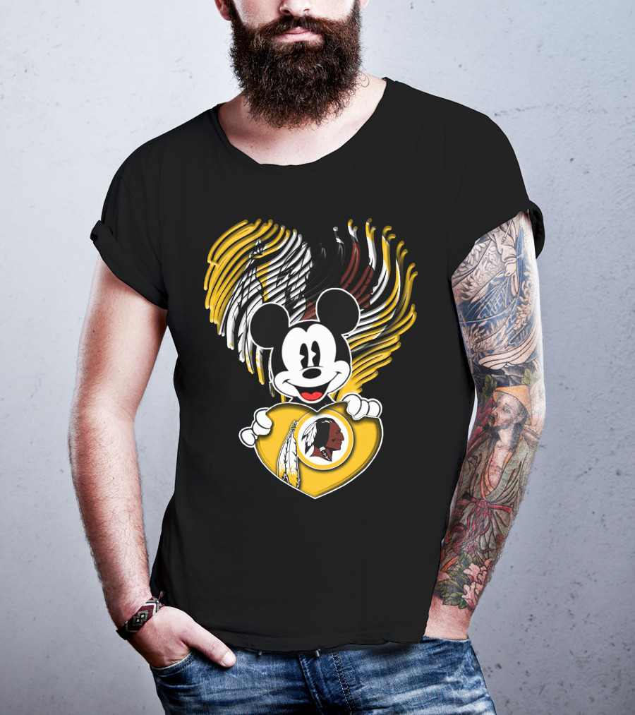 Mick V1 Washington Redskins Heart Motif With Feathers T-Shirt