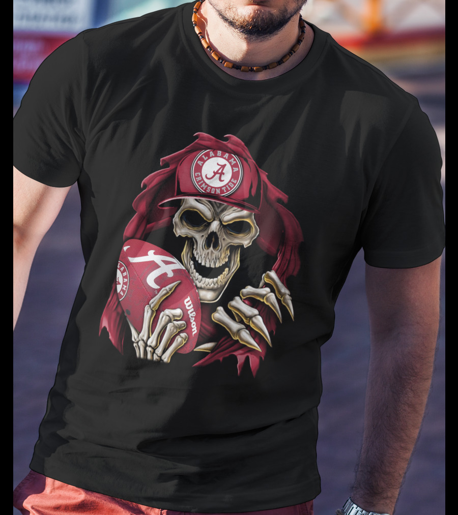 Skullbong Alabama Crimson Tide Skeleton Football Wilson T-Shirt