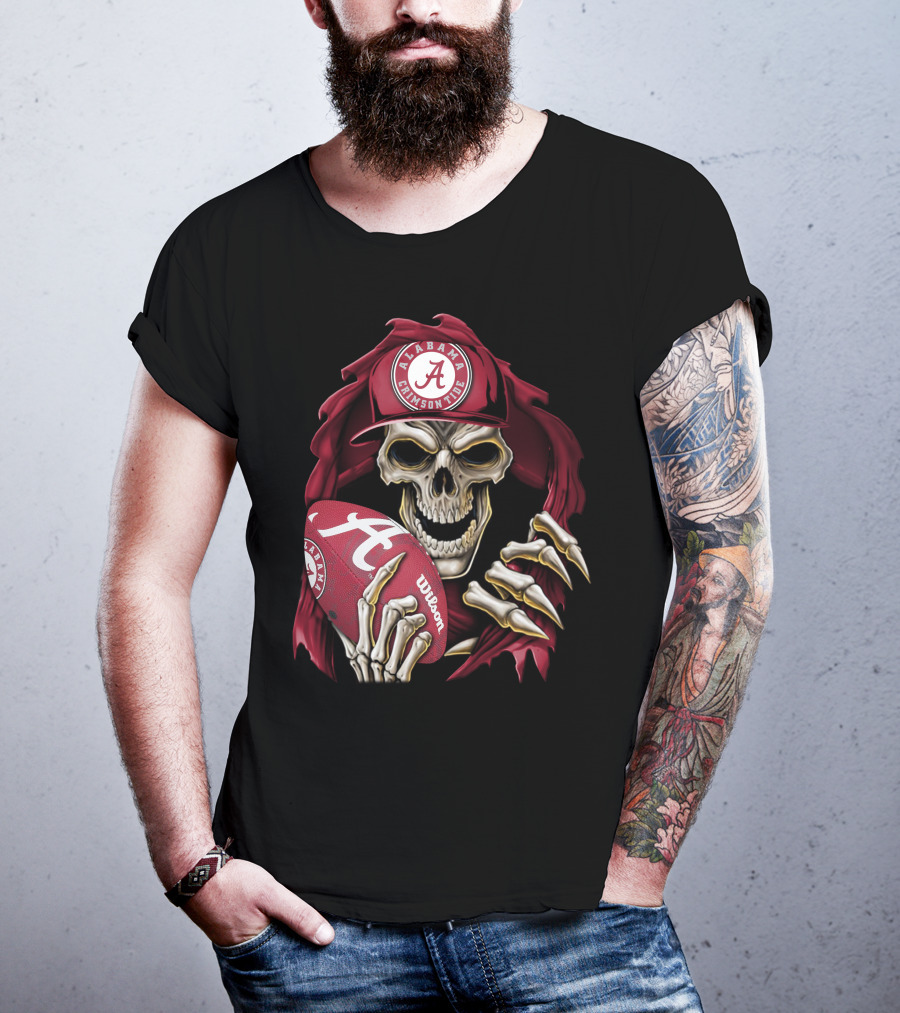 Skullbong Alabama Crimson Tide Skeleton Football Wilson T-Shirt