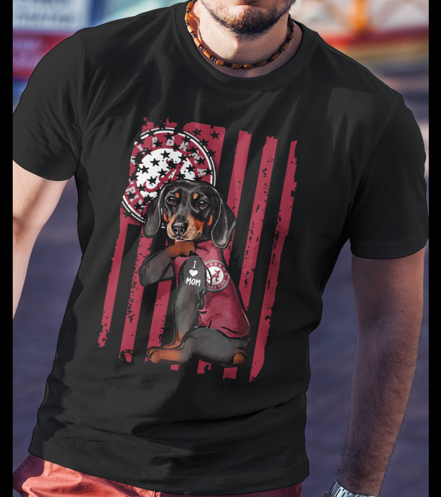Dachshund Alabama Crimson Tide I Love Mom T-Shirt