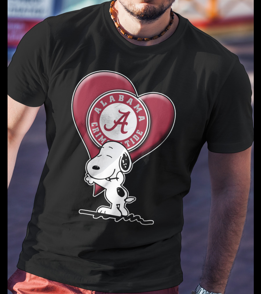 Snoopy Hugging Alabama Crimson Tide Heart T-Shirt