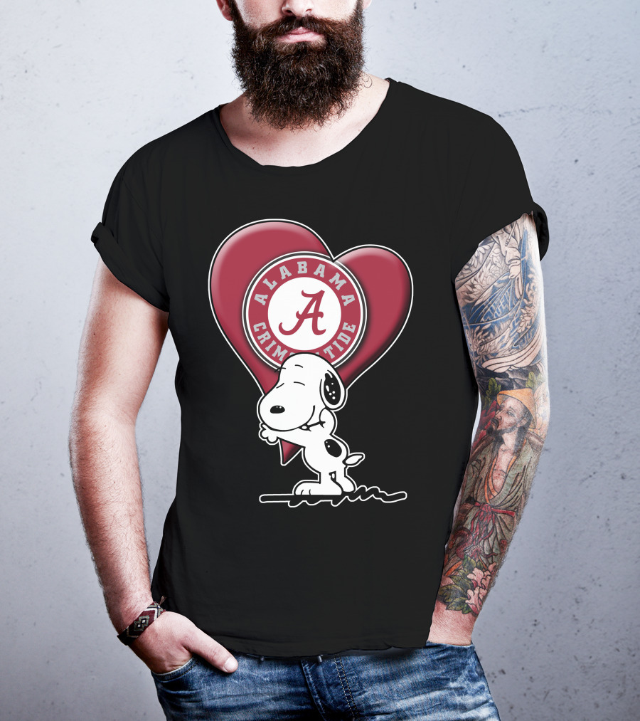Snoopy Hugging Alabama Crimson Tide Heart T-Shirt