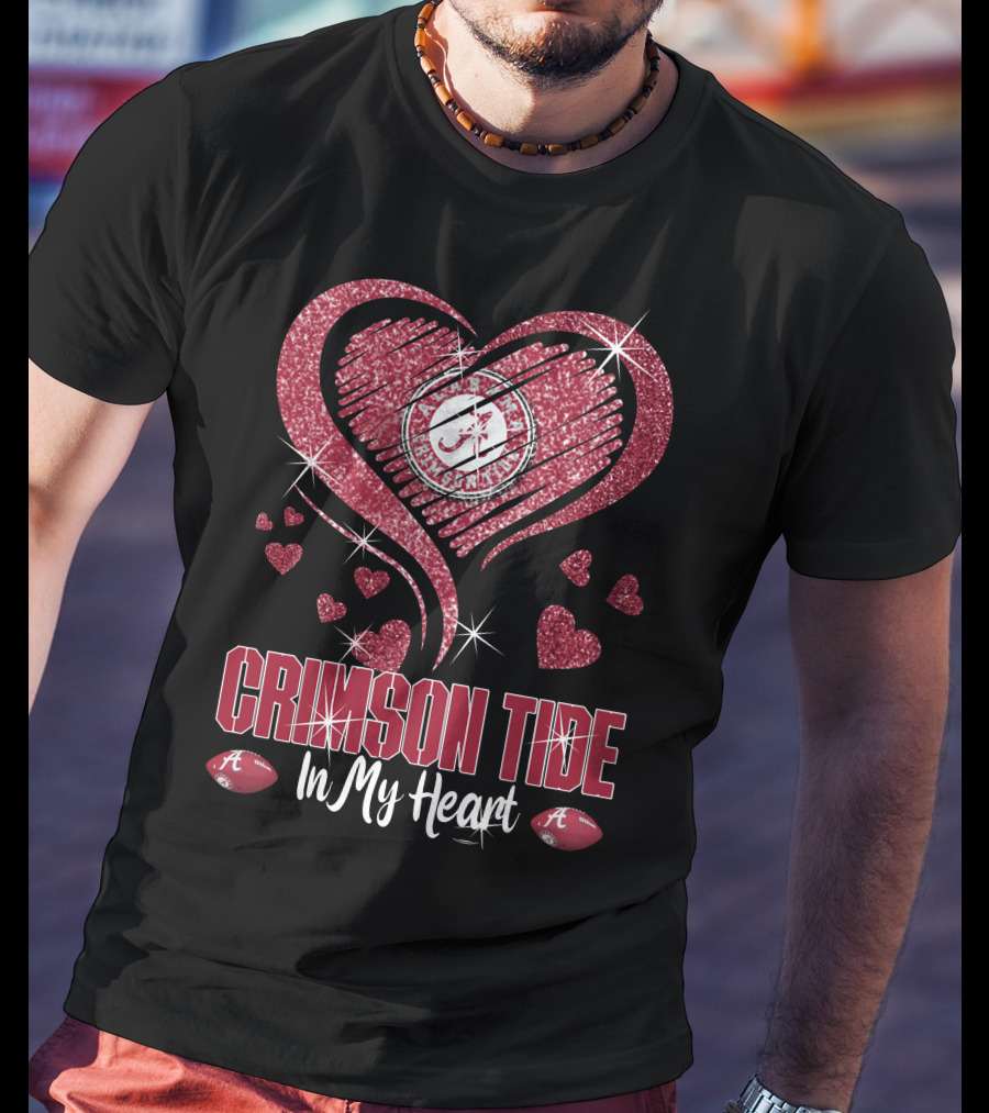 Crimson Tide In My Heart Alabama Football Fan Love T-Shirt