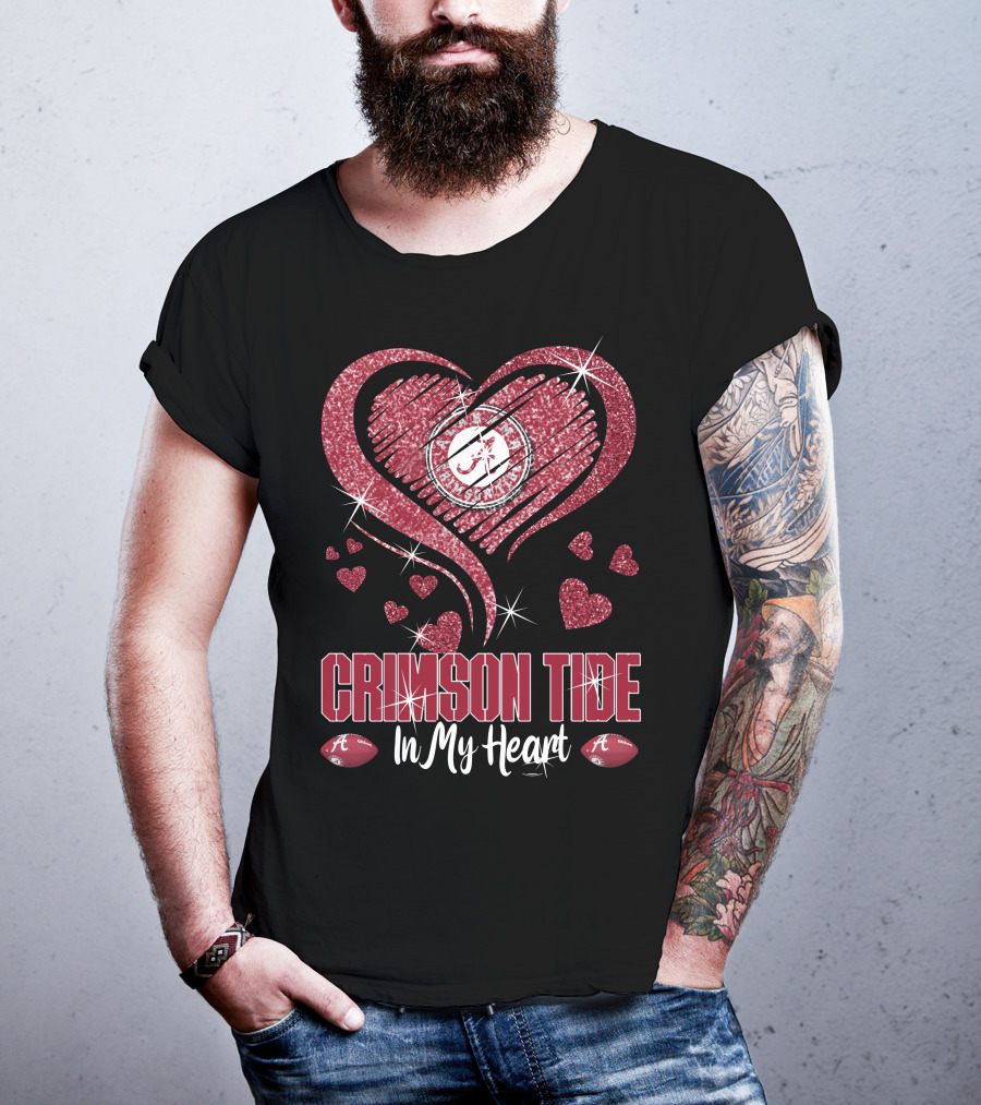Crimson Tide In My Heart Alabama Football Fan Love T-Shirt