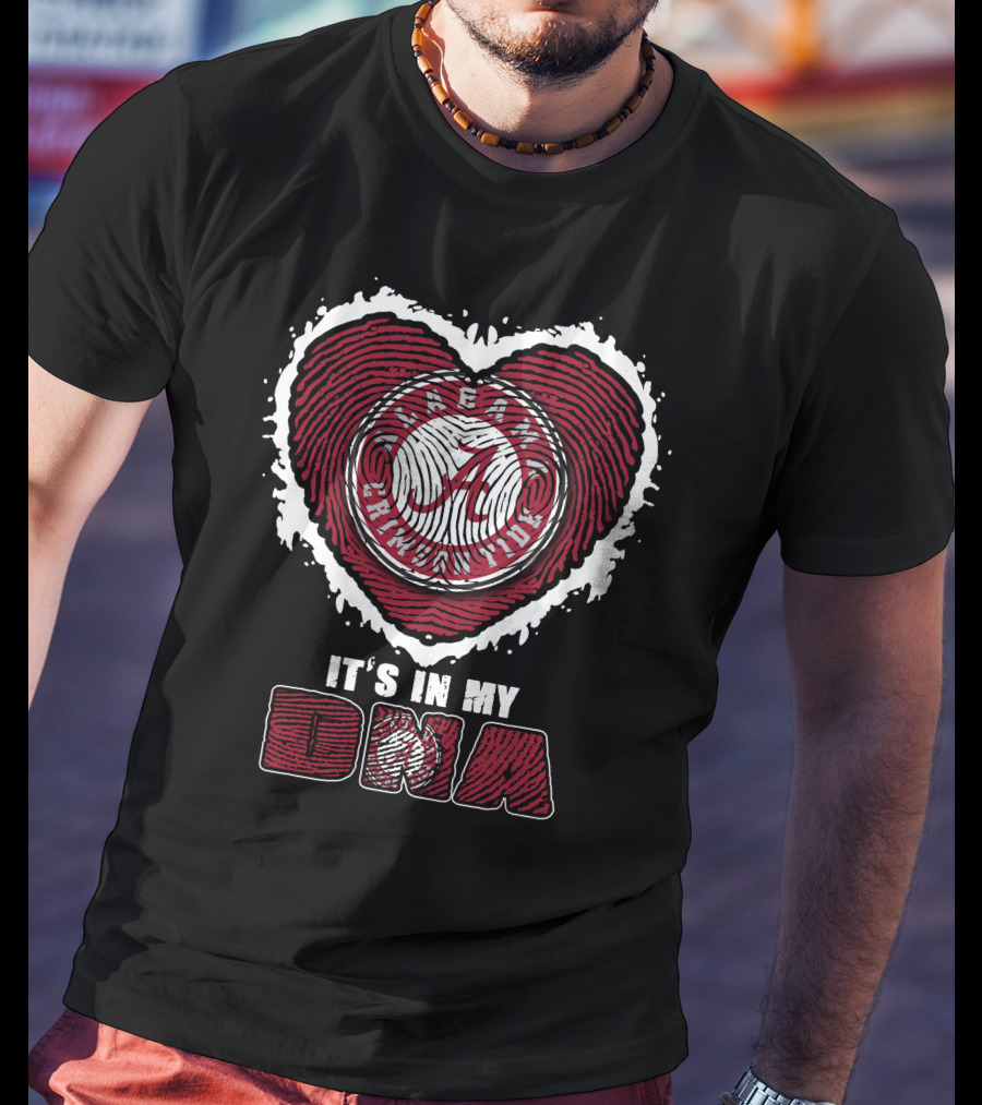 Alabama Crimson Tide It's In My Dna Heart Fingerprint T-Shirt