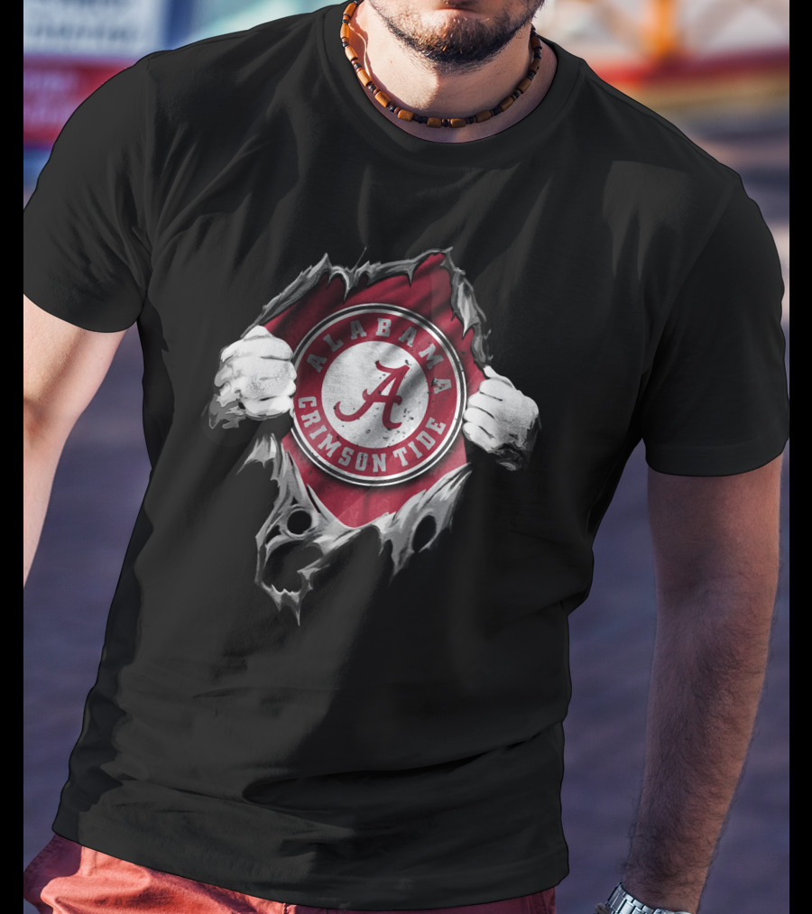 Torn V2 Alabama Crimson Tide Logo Hands Rip Through T-Shirt