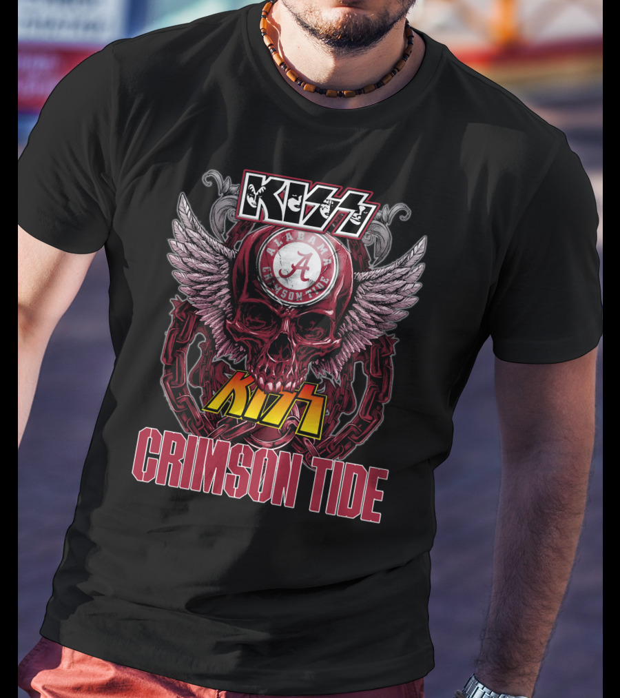 Kiss Alabama Crimson Tide Skull Wings Chain T-Shirt