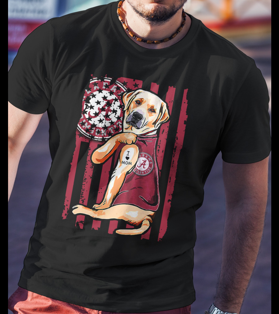 Labrador Retriever I Love Mom Alabama Crimson Tide Flag T-Shirt