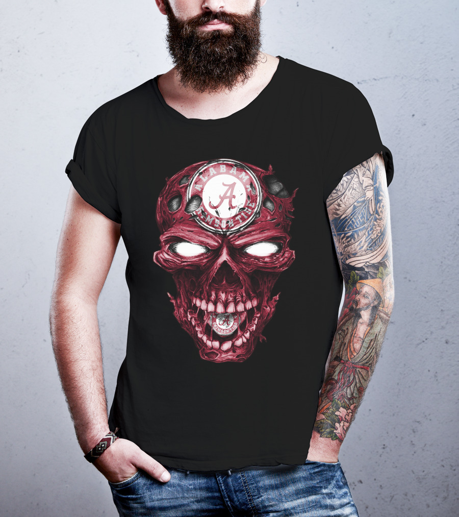 Skull V2 Alabama Crimson Tide A Logo Grinning Red Eyes T-Shirt