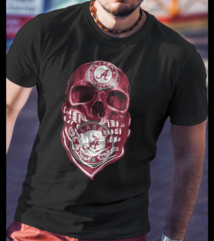 Skull Alabama Crimson Tide Bandana T-Shirt