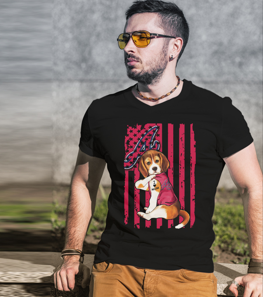 Beagle I Love Mom Atlanta Braves Stripes T-Shirt