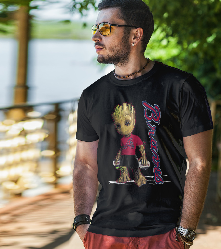 Groot Atlanta Braves Baseball Team Character Crossover T-Shirt