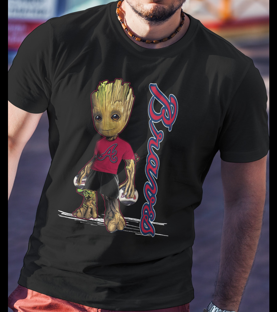 Groot Atlanta Braves Baseball Team Character Crossover T-Shirt