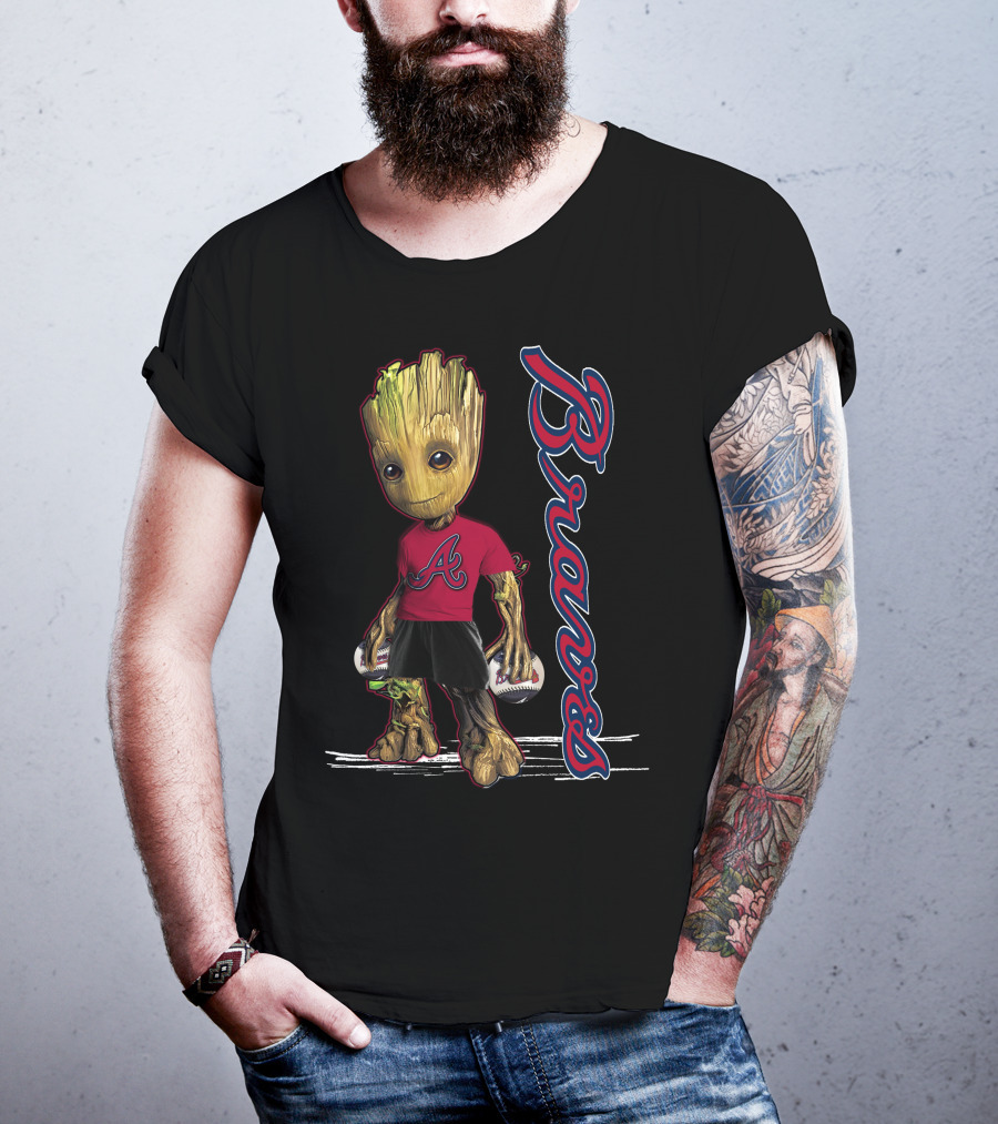 Groot Atlanta Braves Baseball Team Character Crossover T-Shirt