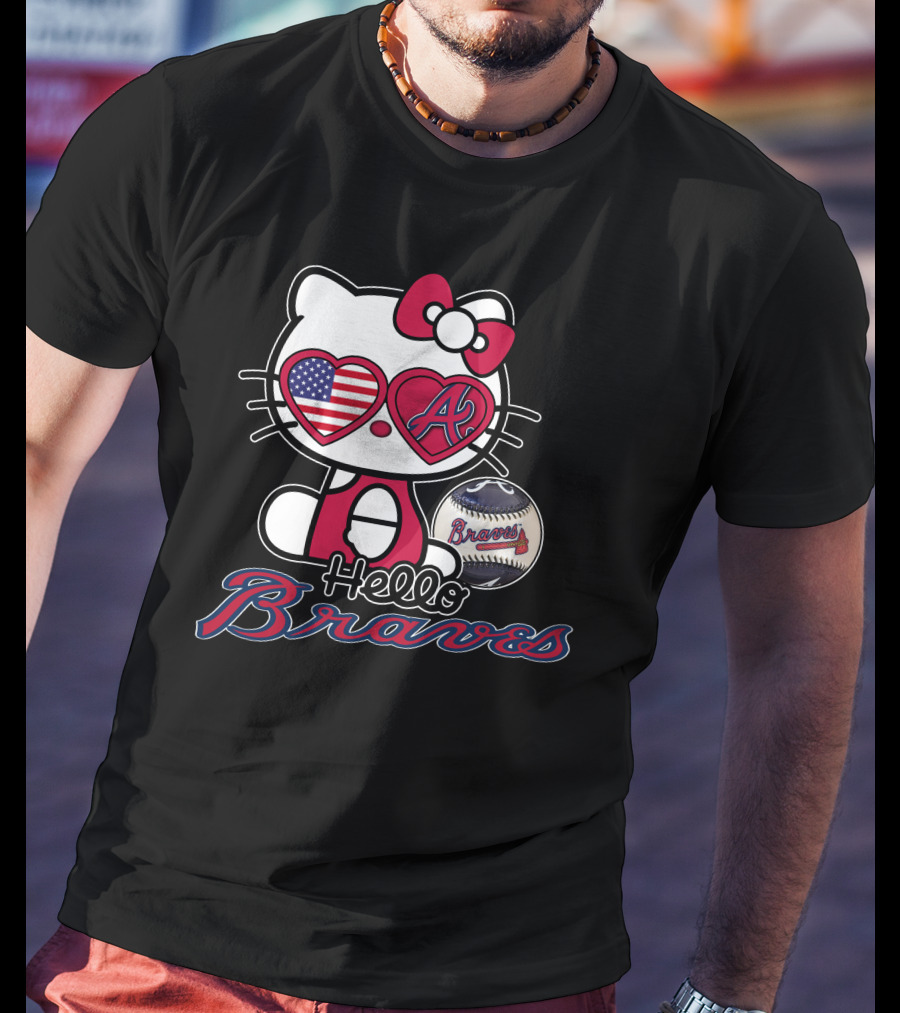 Hello Kitty Braves Patriotic Heart Baseball T-Shirt