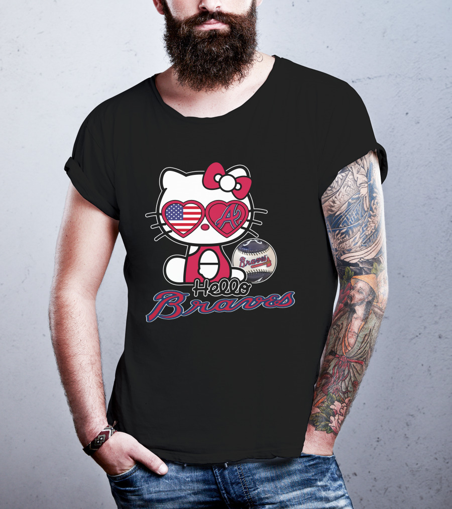 Hello Kitty Braves Patriotic Heart Baseball T-Shirt